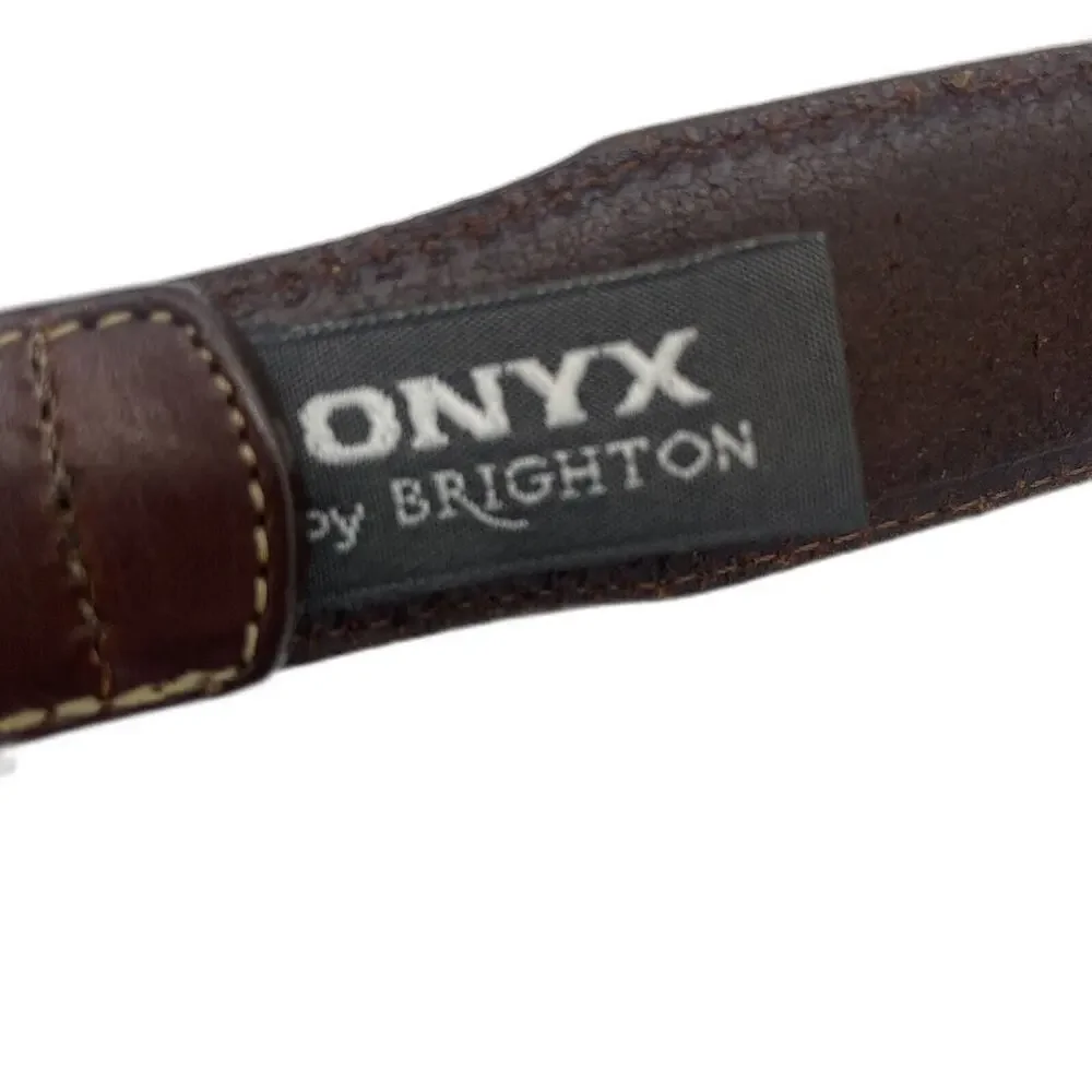 Onyx by Brighton Golf Belt Golfer Medallion Sz 40 Brown Leather 1.25